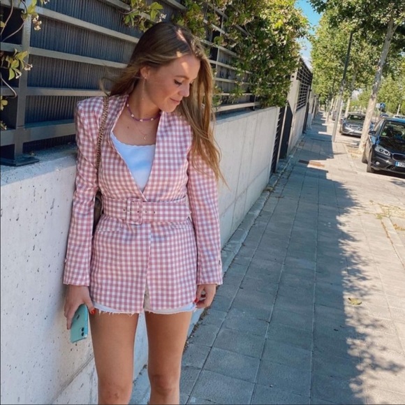 NWOT Zara Pink Gingham Blazer Sz M - Picture 5 of 11
